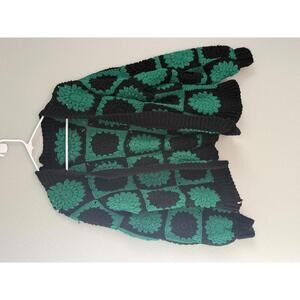 Crocheted Black and Green Cardigan Sweater (One Size)